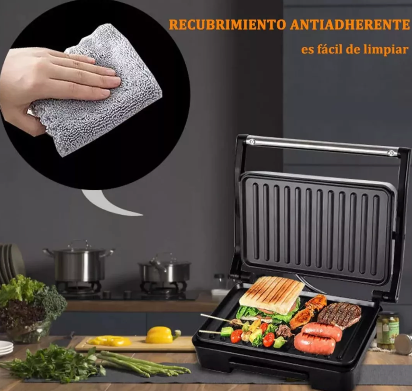 GrillMate™ 2 – Plancha Sandwichera Eléctrica con Revestimiento Antiadherente