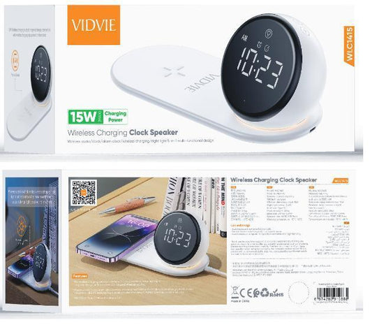 SmartGlow™ 4 en 1 – Cargador Inalámbrico, Lámpara LED, Reloj Despertador y Parlante Bluetooth